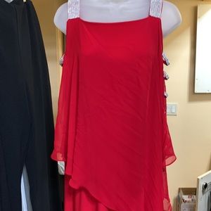 Red MSK Embellished Chiffon Overlay Jumpsuit Size L